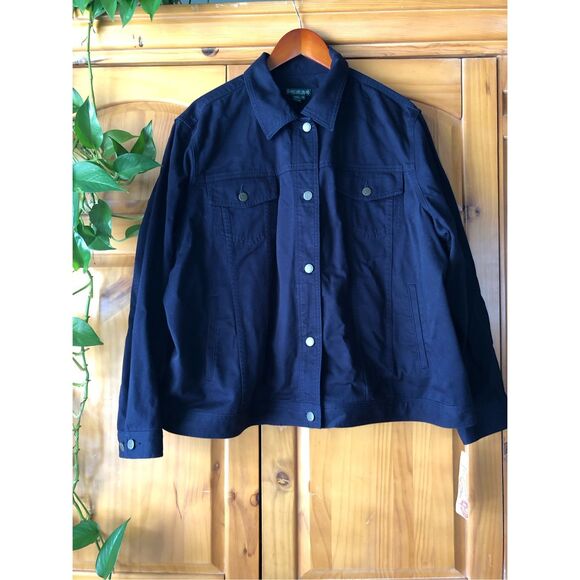 NWT Ralph Lauren Jeans Co Women’s Plus 3X Navy Trucker Denim Jacket 100% Cotton” - Picture 1 of 11
